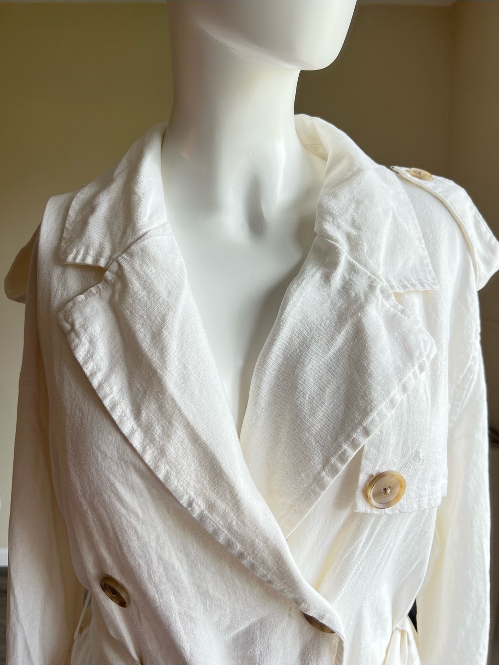 A New Day White Linen Midi Unlined Trench Coat Women . - Picture 5 of 11